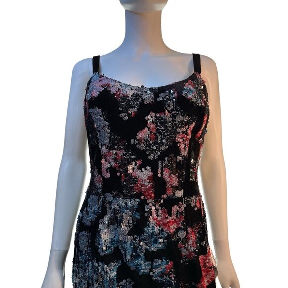 Dress The Population Nicole Dress Size L Black Sequin Floral Sheath Cocktail NWT - Picture 2 of 9